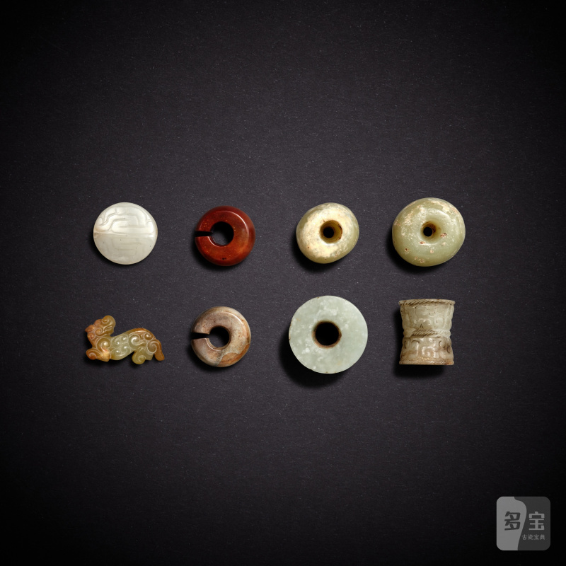 Eight jade beads and pendants, Neolithic period - Eastern Zhou dynasty | 新石器時代至東周 玉珠及玉墜八件